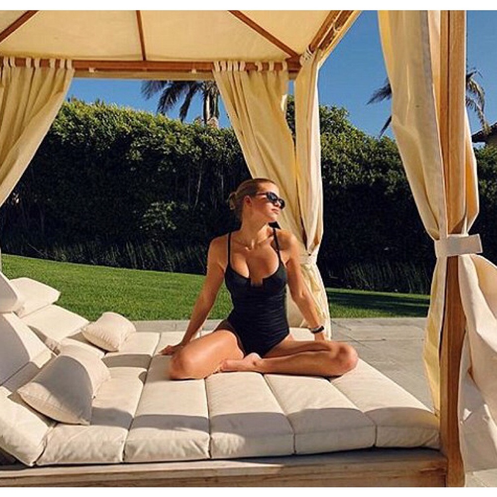 Solid striped x redone swimsuit black large new